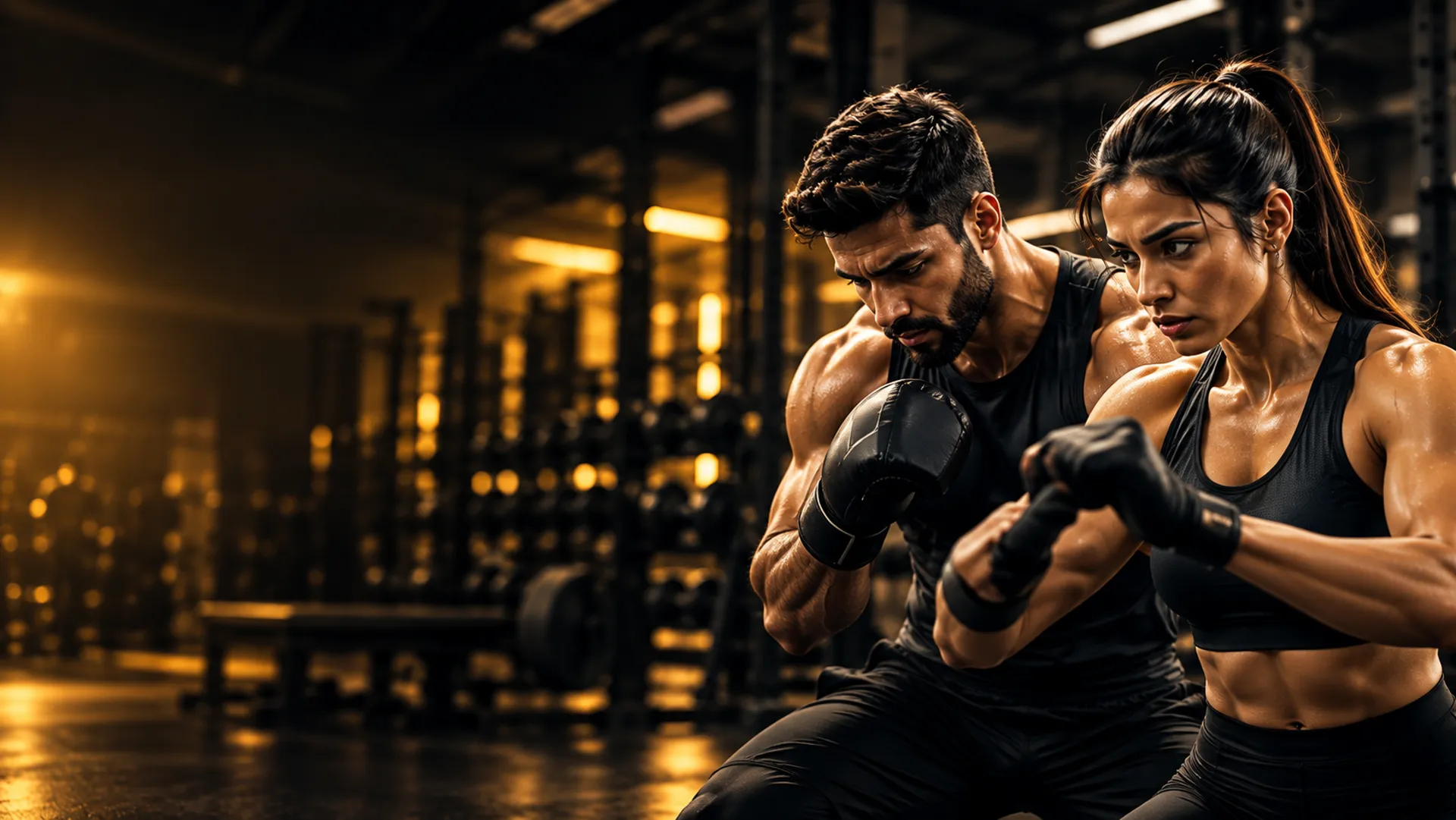 Man and woman boxing training together at Shadow Fitness